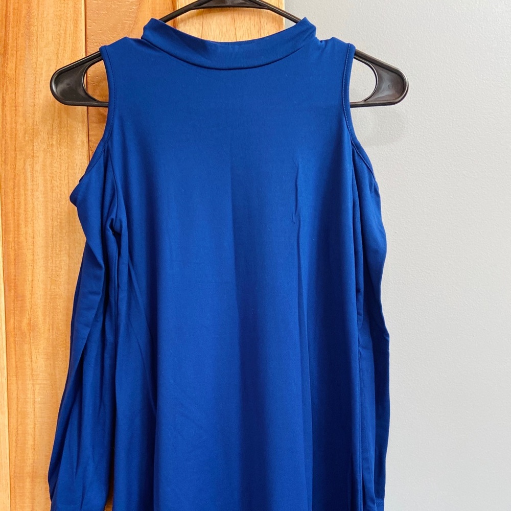 Blue off the shoulder top.